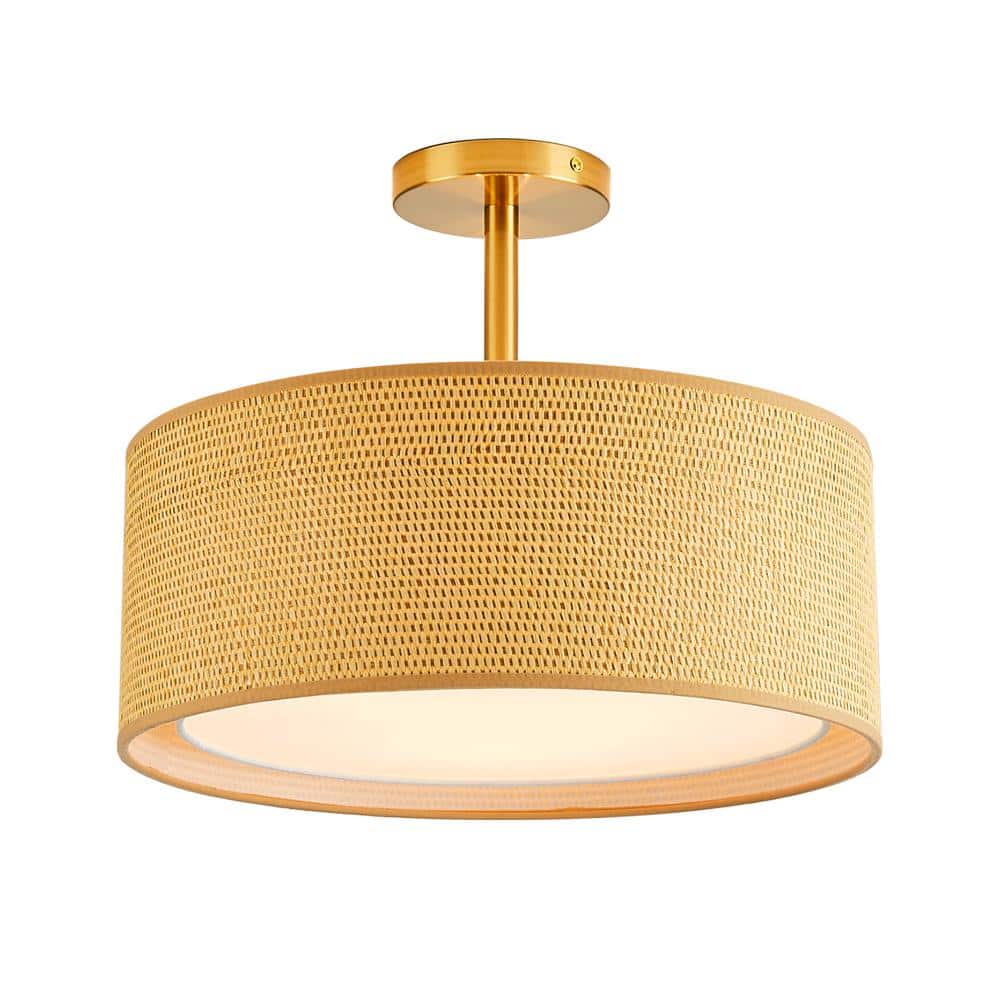 15.7 in. 3-Light Copper Fabric Semi-Flush Mount Ceiling Light - Hercitys