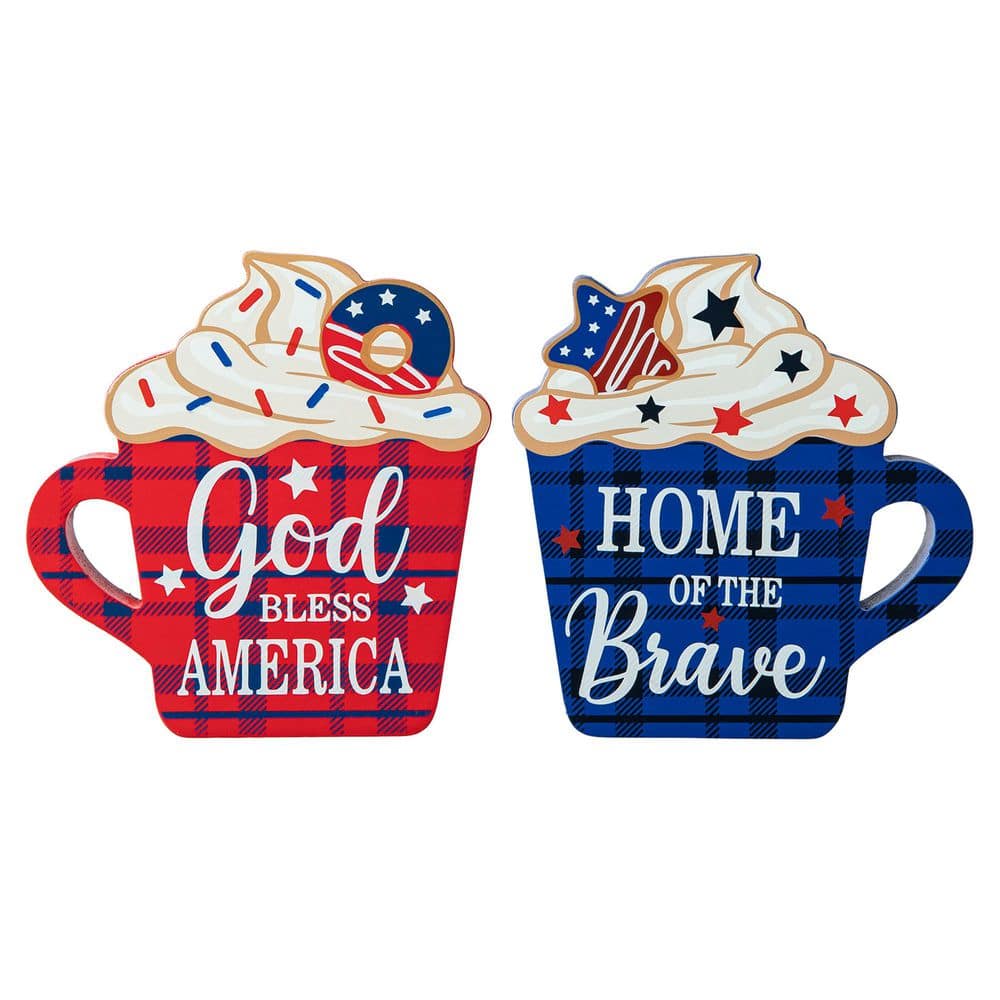 5.5 in. H Patriotic / Americana Christmas Wooden Coffee Cup Table Decor (Set of 2) - Hercitys