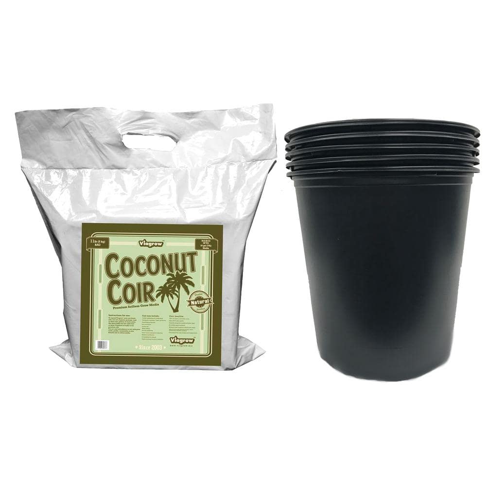 5 Gal. Nursery Trade Pots with Coconut Coir Growing Media (5-Pack) - Hercitys