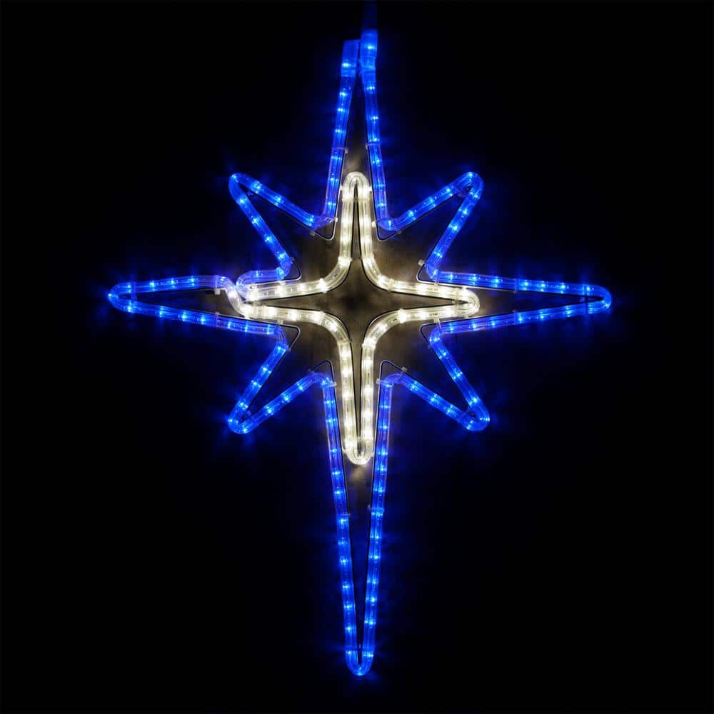 28 in. 149-Light LED Blue and Cool White Bethlehem Star with Cross Center - Hercitys