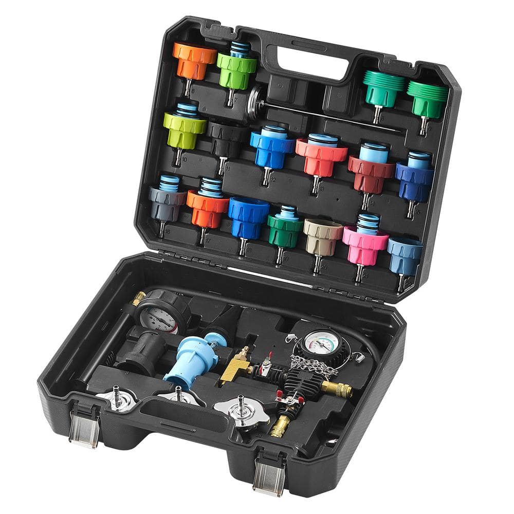 28-Piece Universal Radiator Pressure Tester Kit, Coolant Pressure Tester Kit with Manual Pump and Color-coded Test Caps - Hercitys