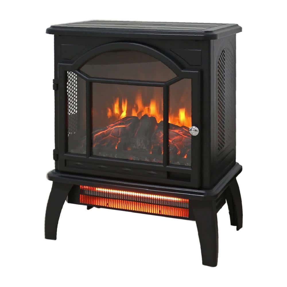 18 in. Freestanding 3D Flame Infrared Quartz Electric Fireplace in Black with Remote Control - Hercitys