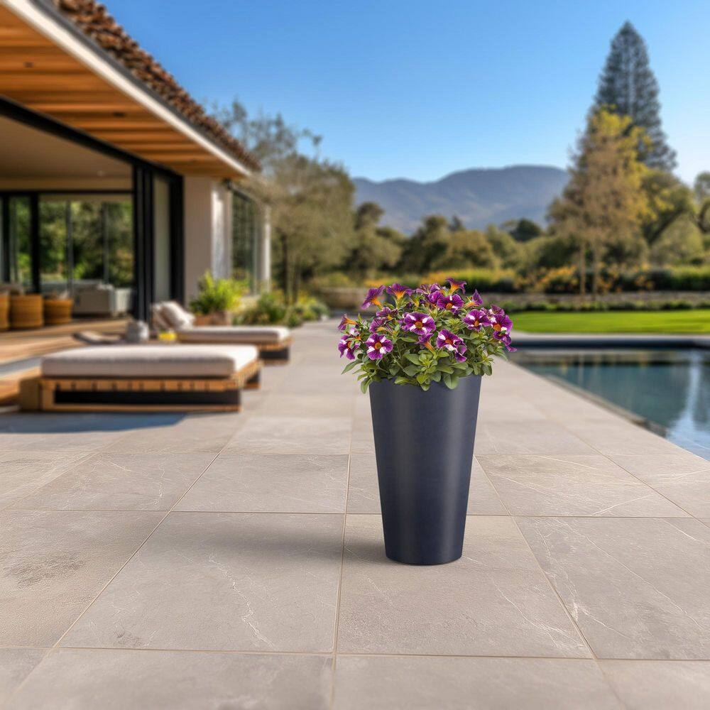 12 in. Large Charcoal Black (Premium Inner) Concrete Round Planter / Pot with Drainage Holes - Hercitys