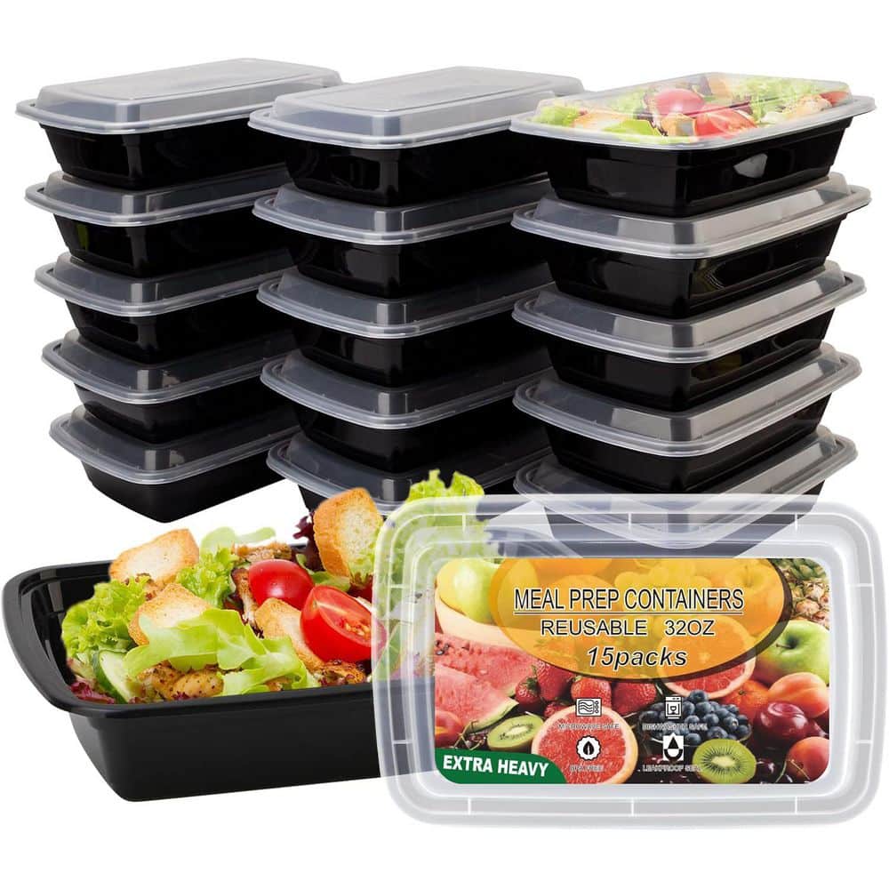 15-Pack 32oz Reusable Leakproof Meal Prep Containers with Lids BPA-Free Microwave Dishwasher Freezer Safe Food Storage - Hercitys
