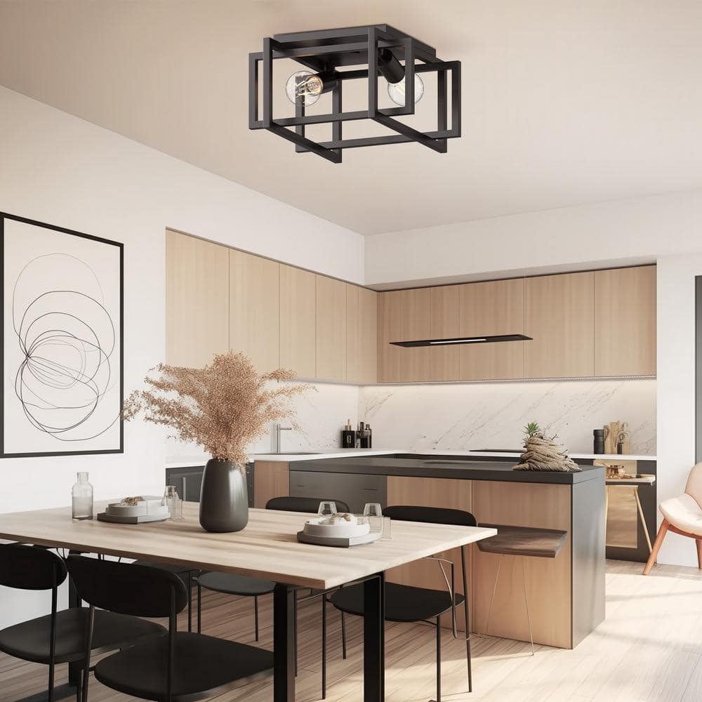 11.5 in. 2-Light Black Flush Mount Ceiling Fixture - Hercitys