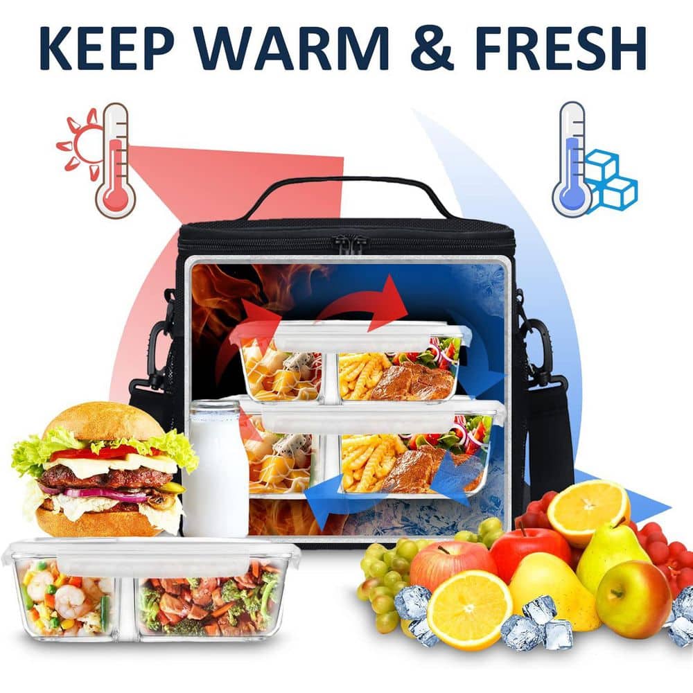 11 qt. 10L Insulated Leak Proof Lunch Box Bag Cooler with Food Grade Aluminum Lining and EPE Foam Insulation Black - Hercitys