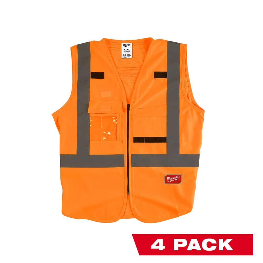 4X-Large/5X-Large Orange Class 2-High Visibility Safety Vest with 10-Pockets (4-Pack) - Hercitys