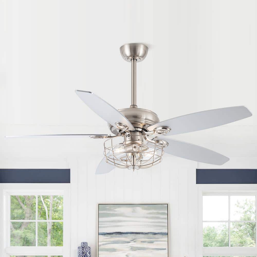 52 in. Indoor Brushed Nickel Reversible Motor Ceiling Fan with Light Kit and Remote Control - Hercitys