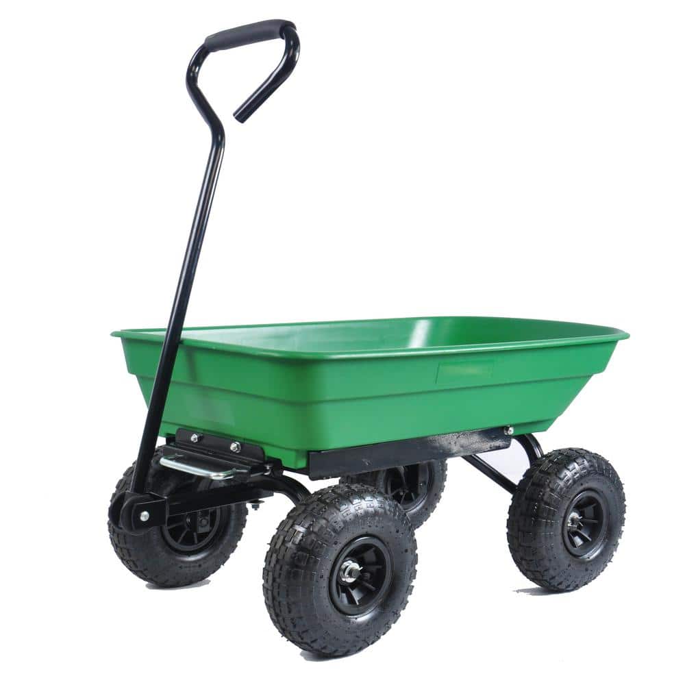 55 in. L Poly Garden Dump Truck Folding Car in Green with Steel Frame and Pneumatic Tire - Hercitys