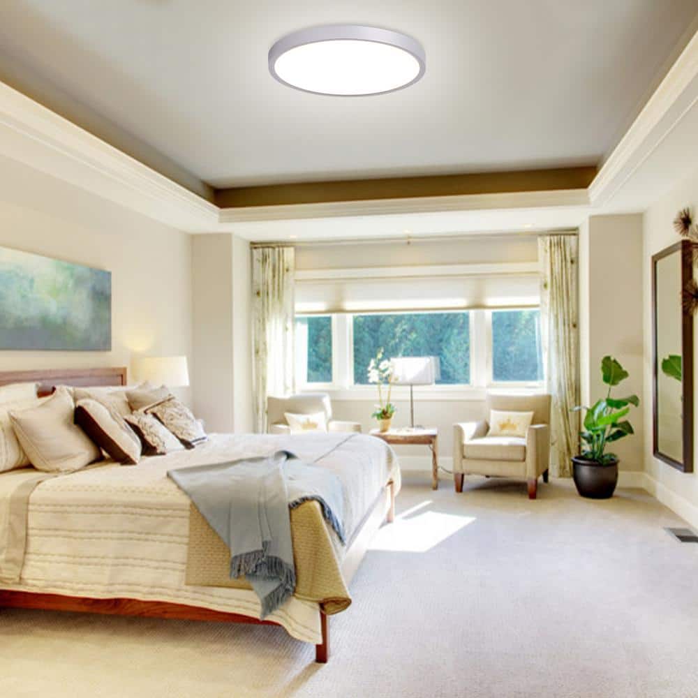 11.81 in. Silver Selectable CCT Color Changing LED Round Ceiling Flush Mount Light Fixture with Remote Control (2-Pack) - Hercitys