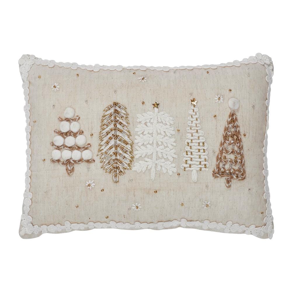 10 in. x 14 in. Creme Embellished Christmas Trees Decorative Throw Pillow - Hercitys