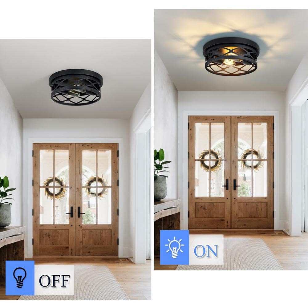 10.7 in. 2-Light Farmhouse Black Flush Mount Ceiling Light with No Bulbs Included (2-Pack) - Hercitys