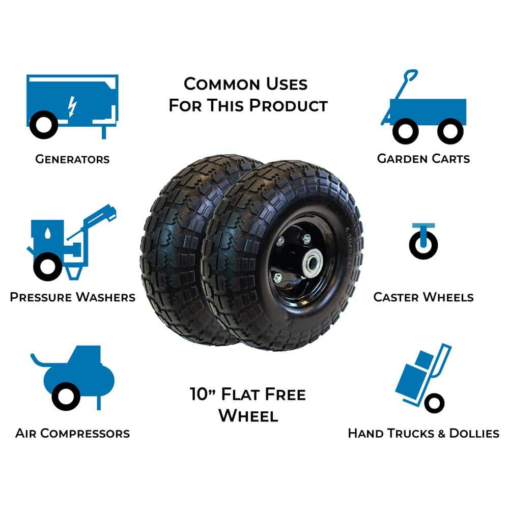 10″ Flat Free Replacement Wheel for Garden Equipment 2-Pack - Hercitys