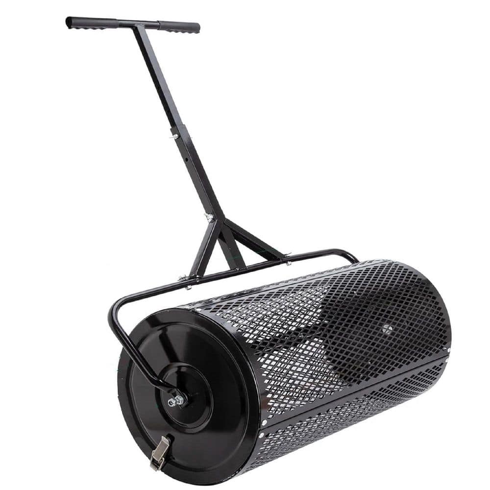24 in. Metal Roller Lawn Spreader with T Shaped Handle for Planting Seeding Durable Metal Mesh Spreader, Black - Hercitys
