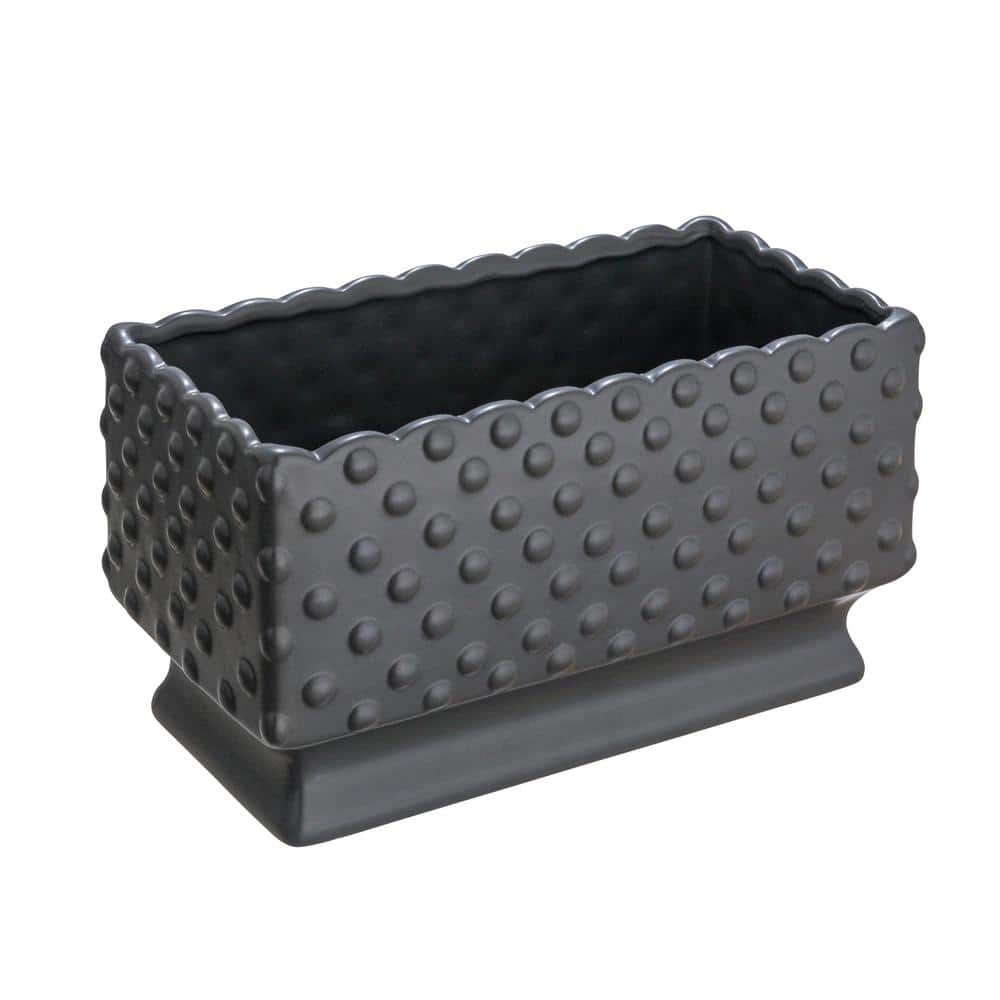 11.25 in. L x 5.75 in. W x 6 in. H Black Indoor Ceramic Hobnail Decorative Pot with Scalloped Edge (1-Pack) - Hercitys