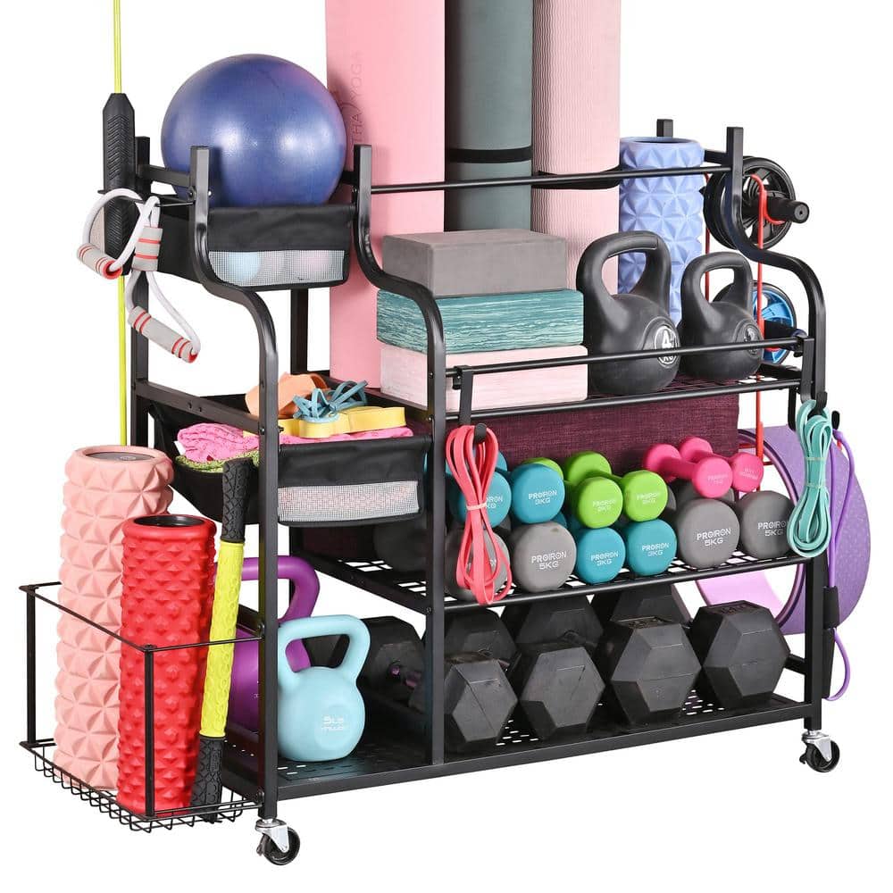 220 lbs. Yoga Mat Storage Racks Gym Sports Equipment Storage organizer With Black Finish - Hercitys