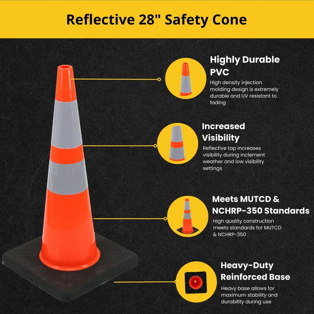 28 in. Orange Reflective PVC Injection Molded Cone - Hercitys