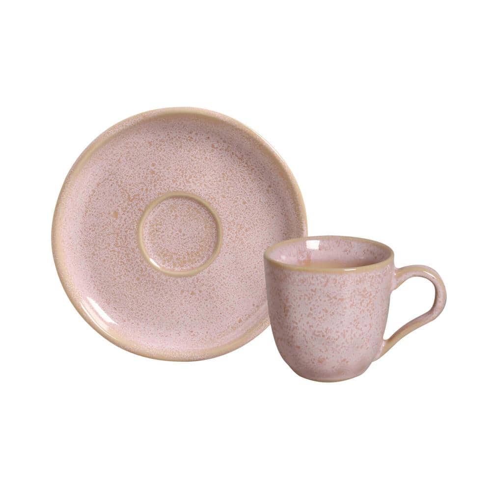 4.06 oz. Litchi Pink Stoneware Organic Coffee Cup and Bio Saucer (Set of 6) - Hercitys