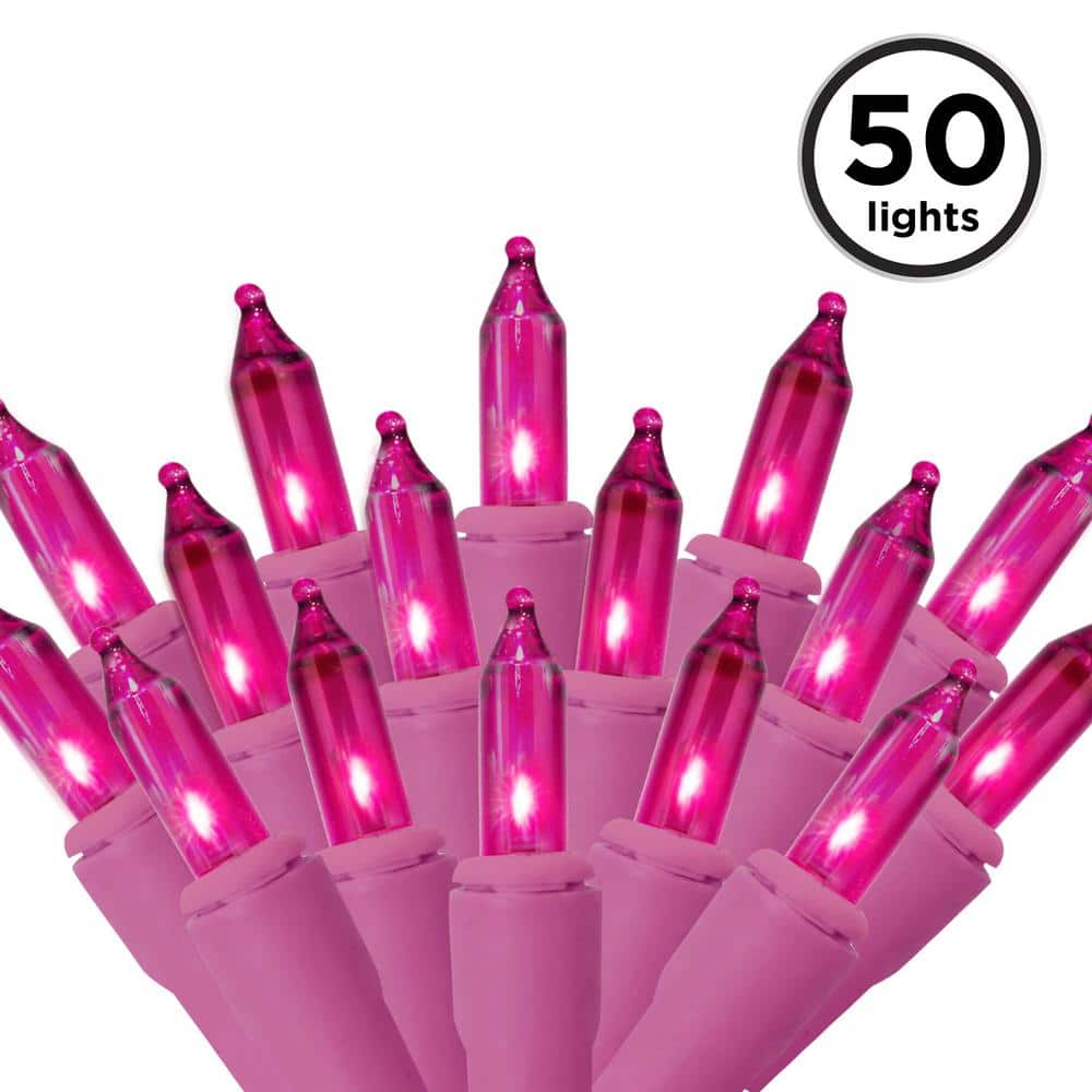 50-Light Designer Series Pink Mini Lights, Pink Wire - Hercitys