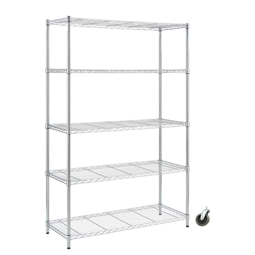 5-Tier Steel Wire Shelving Unit with Casters in Chrome (48 in. W x 72 in. H x 18 in. D) - Hercitys