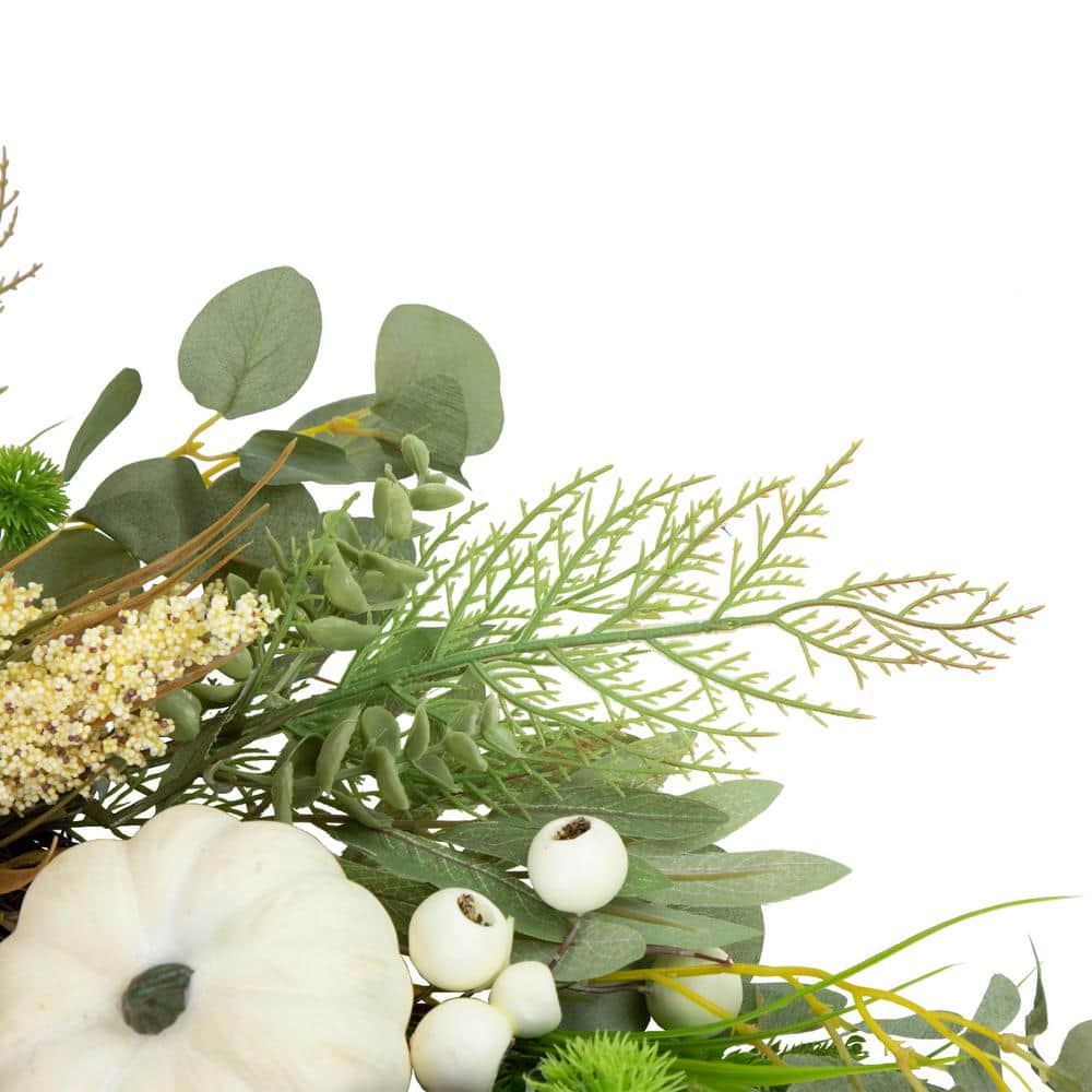 24 in. Unlit Peony and Pumpkin Artificial Fall Harvest Wreath - Hercitys