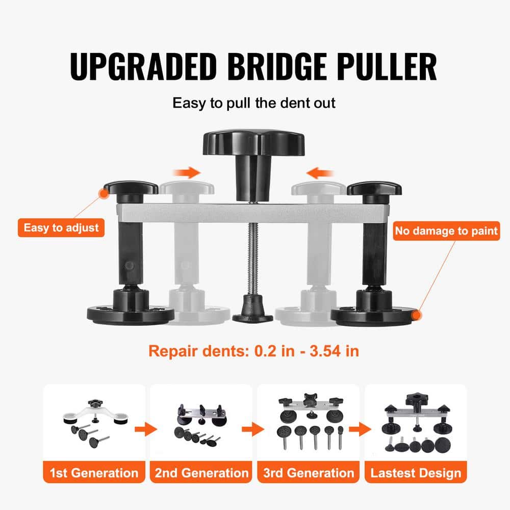 56 PCS Dent Removal Kit, Paintless Dent Repair Kit with Golden Lifter, Bridge Puller, Car Dent Puller with Puller Tabs - Hercitys