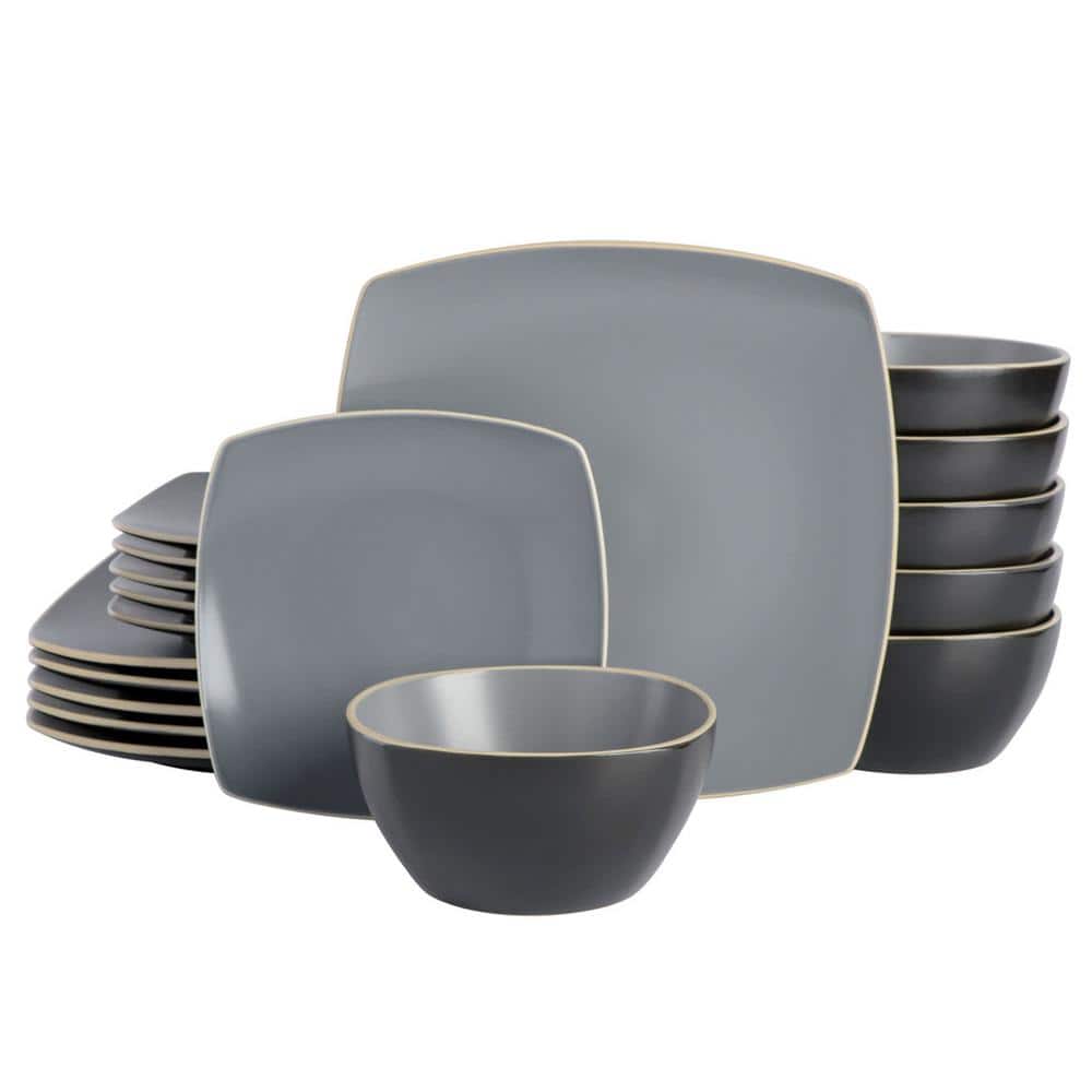 18 Piece Square Stoneware Dinnerware Set in Grey Matte - Hercitys