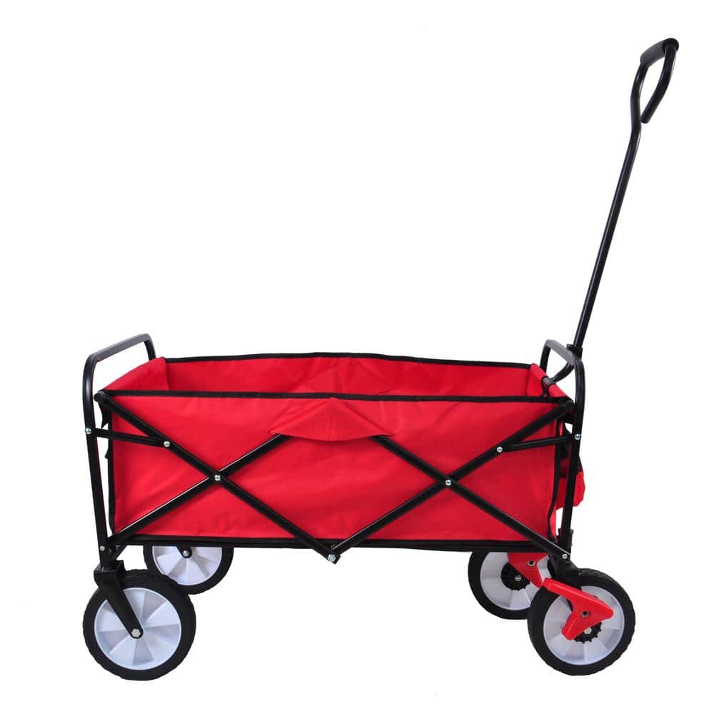 3.6 cu. ft. Oxford Fabric Steel Frame Wagon Heavy-Duty Folding Portable Hand Garden Cart with Universal Wheels in Red - Hercitys