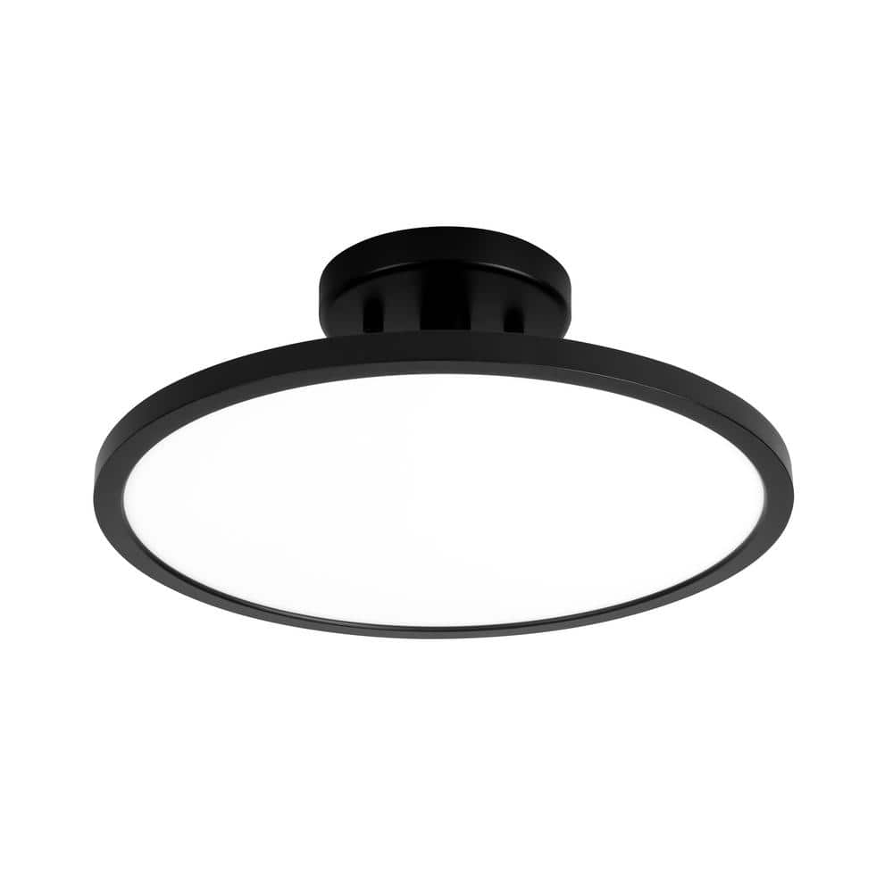 13 in. Matte Black Adjustable CCT Integrated LED Mini Pendant Semi-Flush Mount Light with White Acrylic Shade - Hercitys