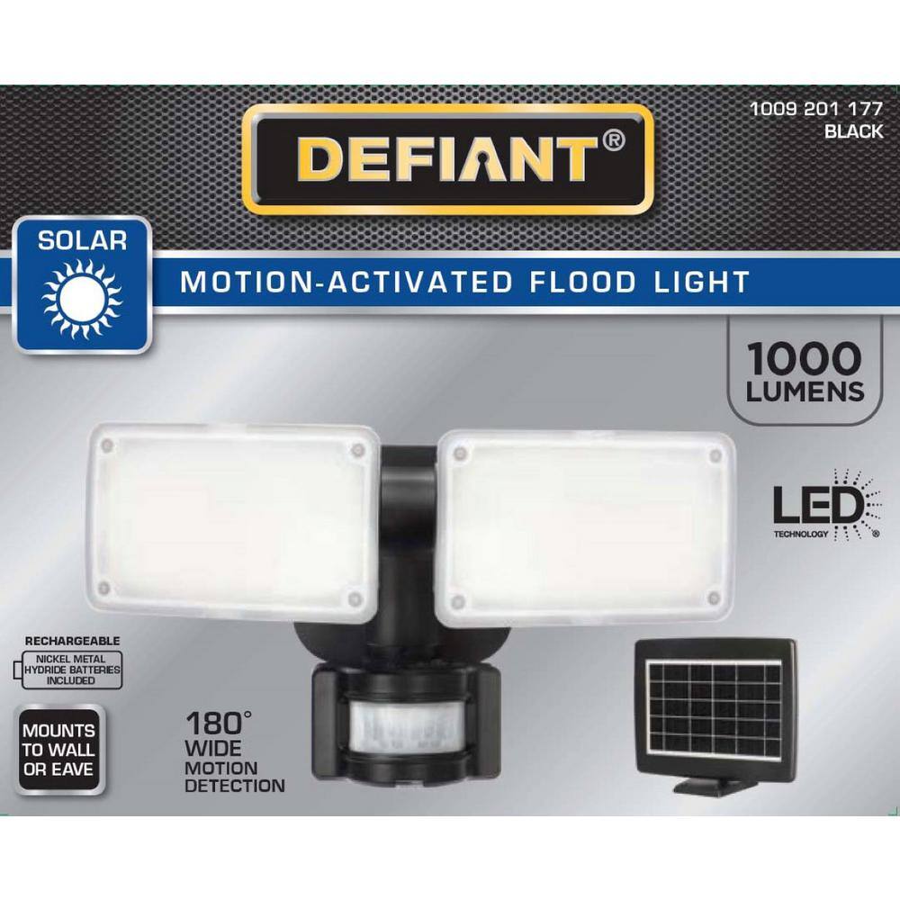 180° Black Motion Sensor Solar Powered Outdoor 2-Head LED Security Flood Light 1000 Lumens - Hercitys