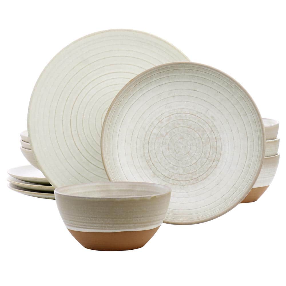 (12 Piece) Dreamweaver Round Earthenware Dinnerware Set in Matte White - Hercitys