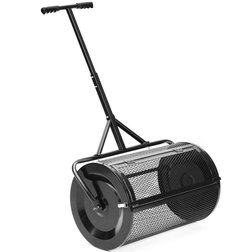 24 in.Compost Peat Moss Spreader, Heavy-Duty Metal Mesh Spreader with Adjustable Handle in Black - Hercitys