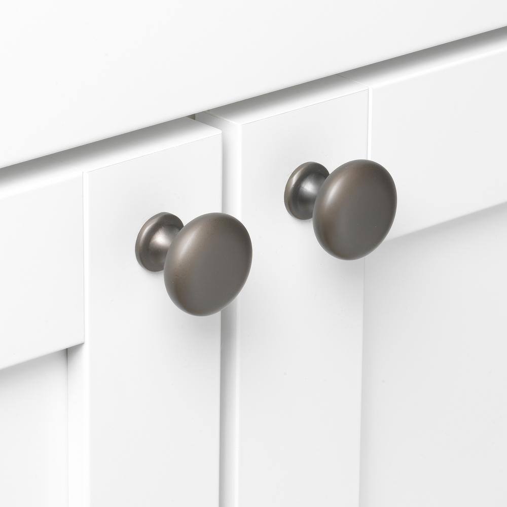 1-1/8 in. Graphite Finish Classic Round Solid Cabinet Knobs (10-Pack) - Hercitys