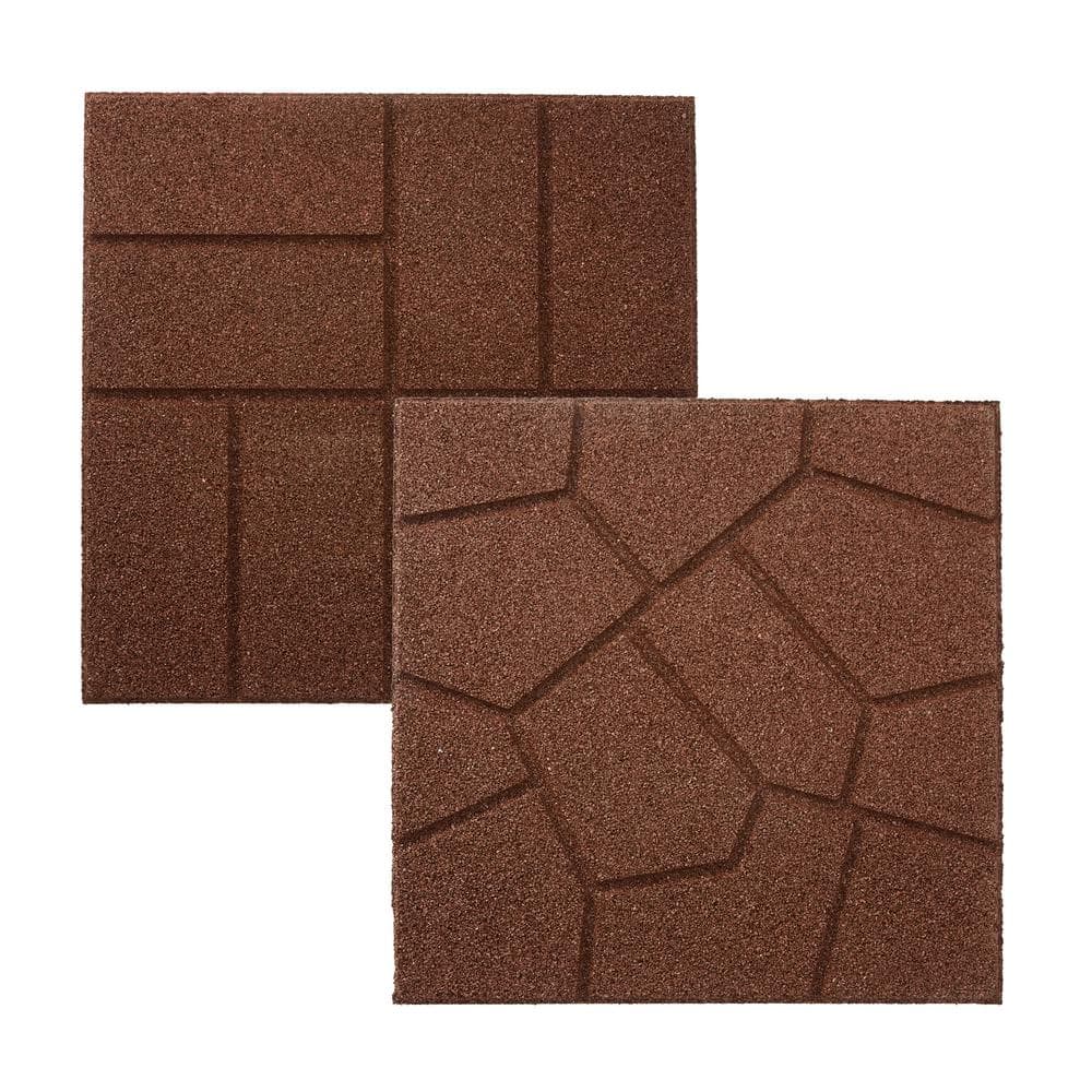 16 in. x 16 in. x 3/4 in. Brown Dual-Sided Rubber Paver (9-Pack) - Hercitys