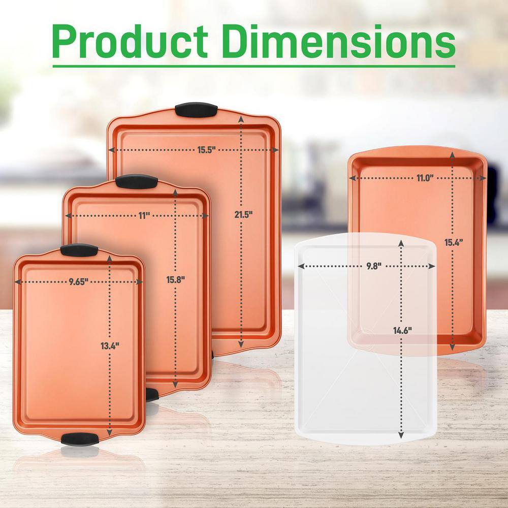 5-Piece Professional Home Kitchen Metal Bake Pan Set Commercial Grade Restaurant Quality, PFOA, PFOS, PTFE Free - Hercitys