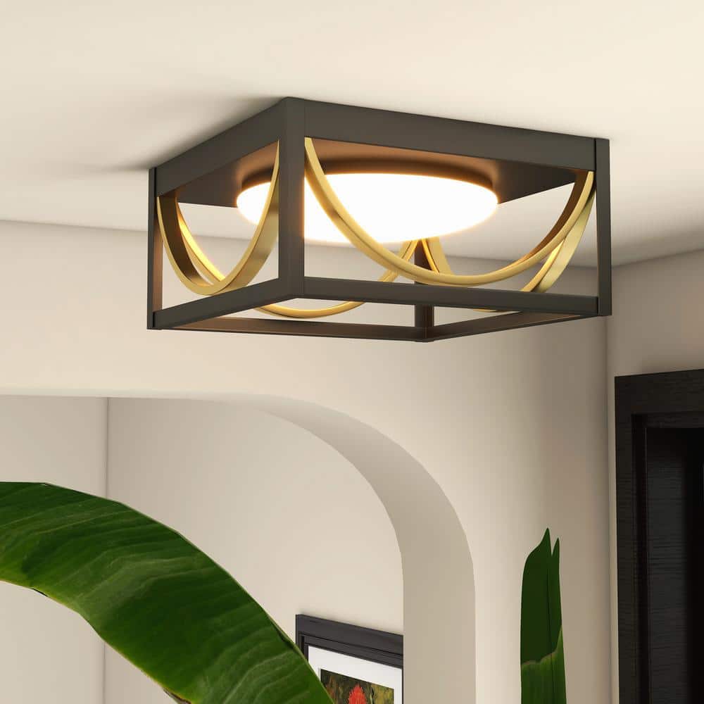 11.8 in. Vintage Black Brass LED Flush Mount Ceiling Light 28W Standard Lamp for Kitchen Bedroom Hallway - Hercitys