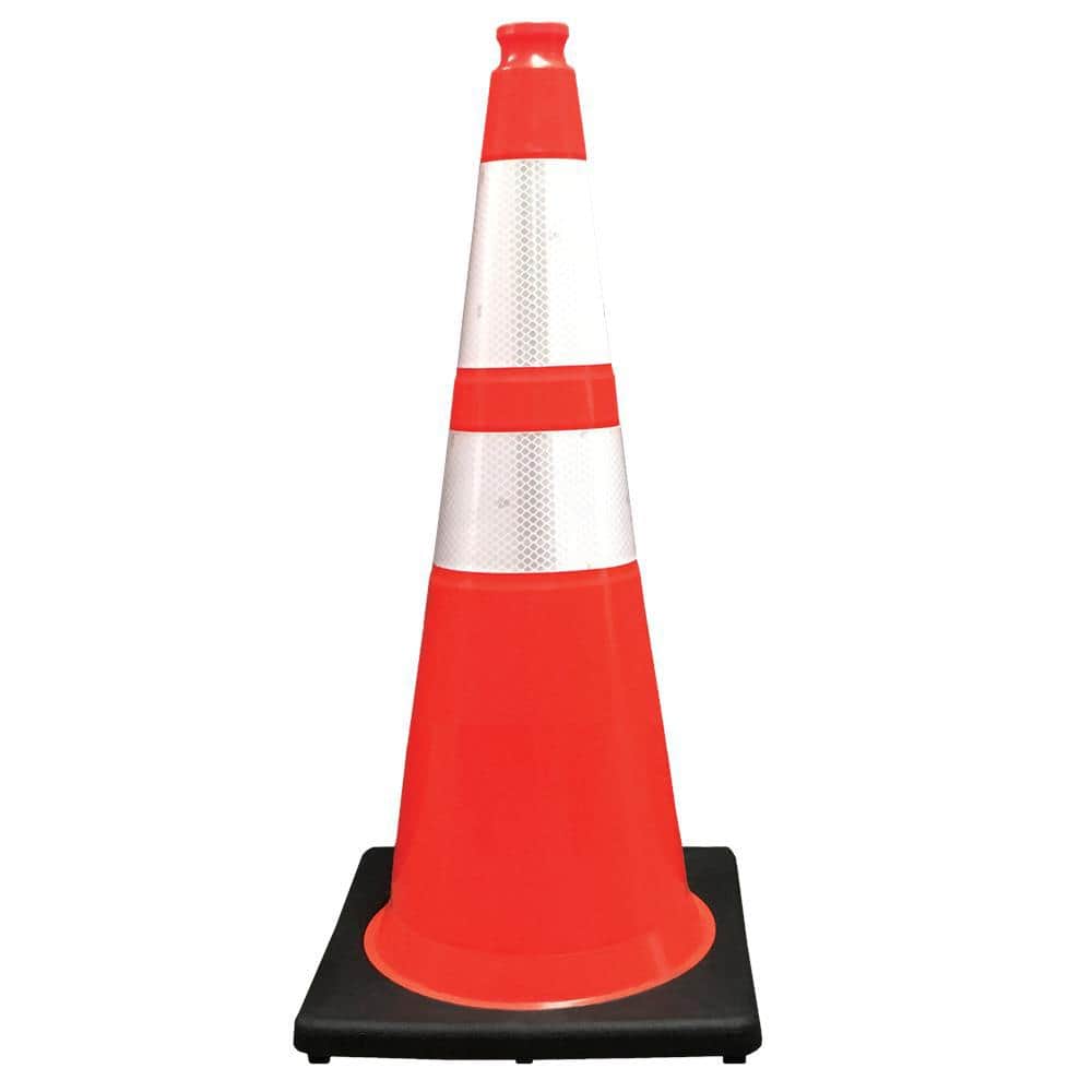 28 in. Orange Traffic Cone with Black Base and 4 in. and 6 in. Reflective Collars 10 lbs. - Hercitys