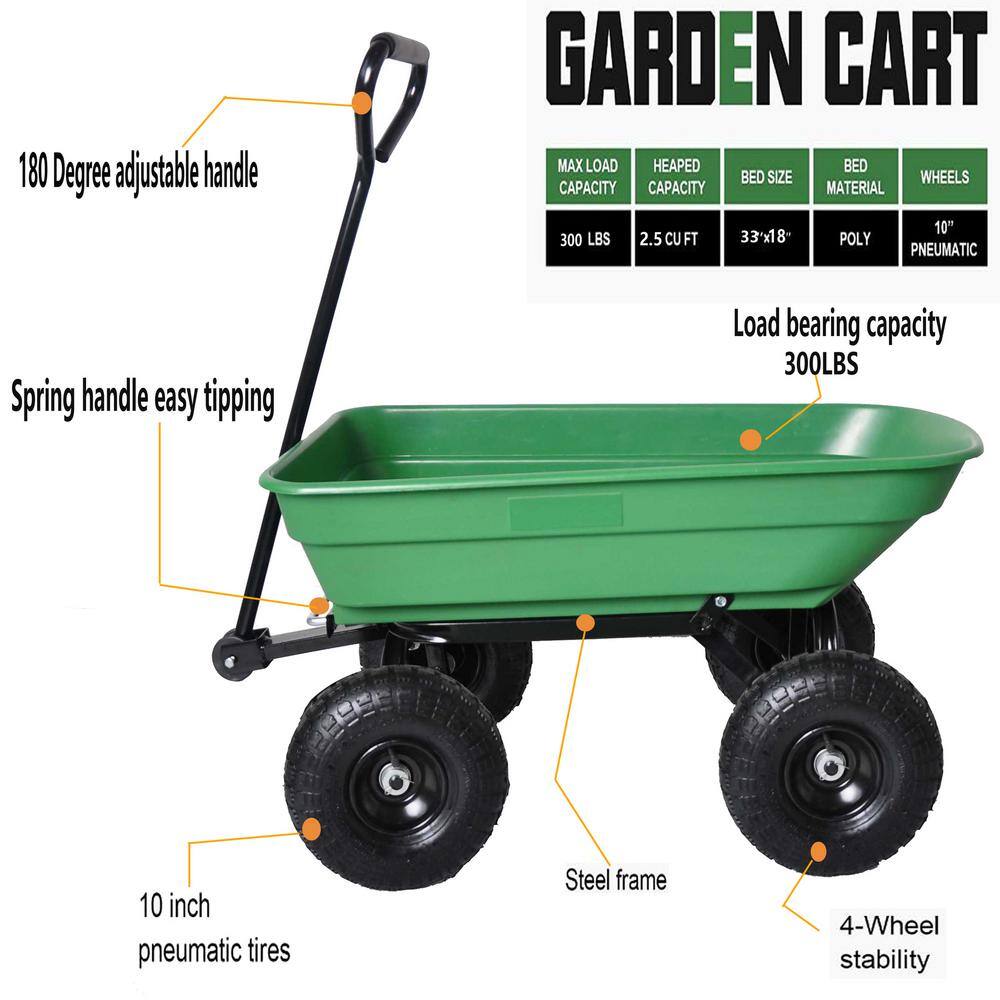 55 in. L Poly Garden Dump Truck Folding Car in Green with Steel Frame and Pneumatic Tire - Hercitys