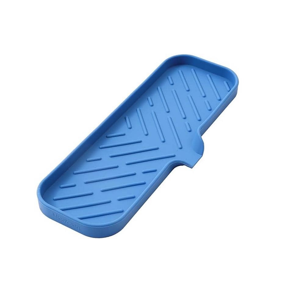 12 in. Silicone Bathroom Soap Dishes with Drain and Kitchen Sink Organizer, Sponge Holder Dish Soap Tray in Lichen Blue. - Hercitys