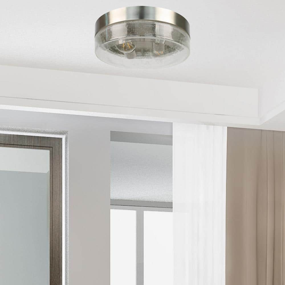 10.75 in. 2-Light Modern Silver Flush Mount Ceiling Light Hight Quality Glass Shade - Hercitys
