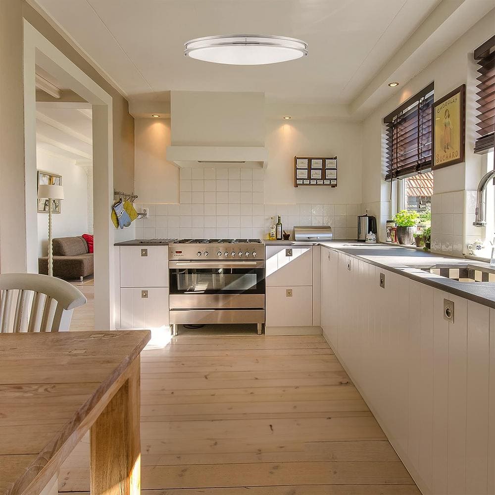 32 in. Brushed Nickel Flush Mount Oval Fixture with White Shade Integrated LED Selectable CCT Dimmable - Hercitys