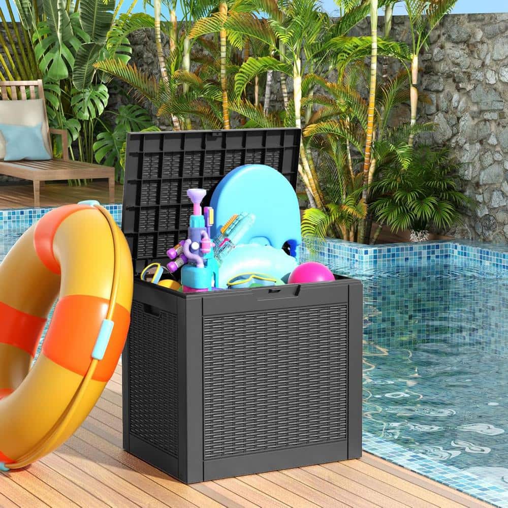 30 Gal. Black Resin Deck Box Waterproof with Lockable Lid - Hercitys