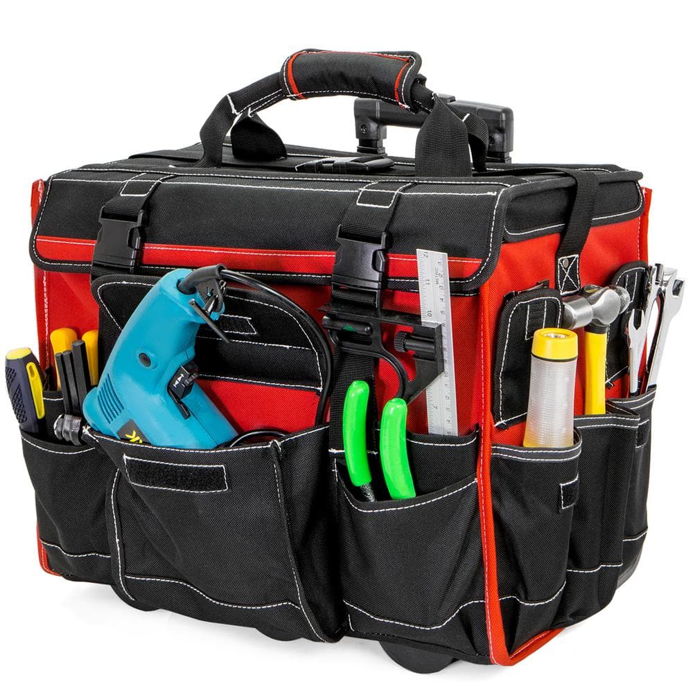 11 in. x 18 in. Jobsite Rolling Tote Tool Bag Storage Organizer Backpack - Hercitys