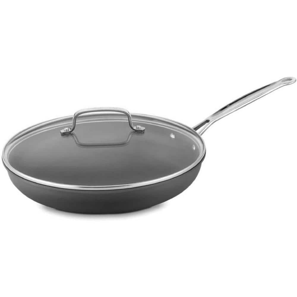 12 in. Hard anodized Aluminum Nonstick Easy Clean Skillet with Glass Lid and Stainless Steel Riveted Stay Cool Handle - Hercitys