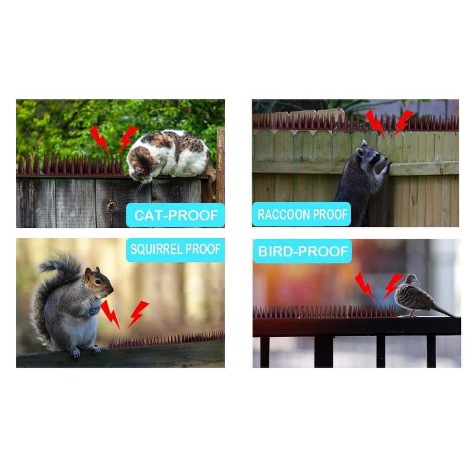 16.92 ft. Brown Plastic Bird Deterrent Spikes, Anti Bird Cat Defender Repellent, Outdoor Fence Spikes for Small Animals - Hercitys