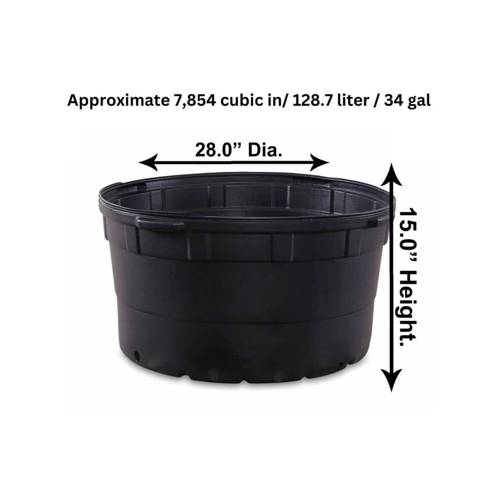 35 Gal. Plastic Round Nursery Pots-34 Actual Gallons / 128.7 Liters / 28 in. W x 15 in. H (5-Pack) - Hercitys