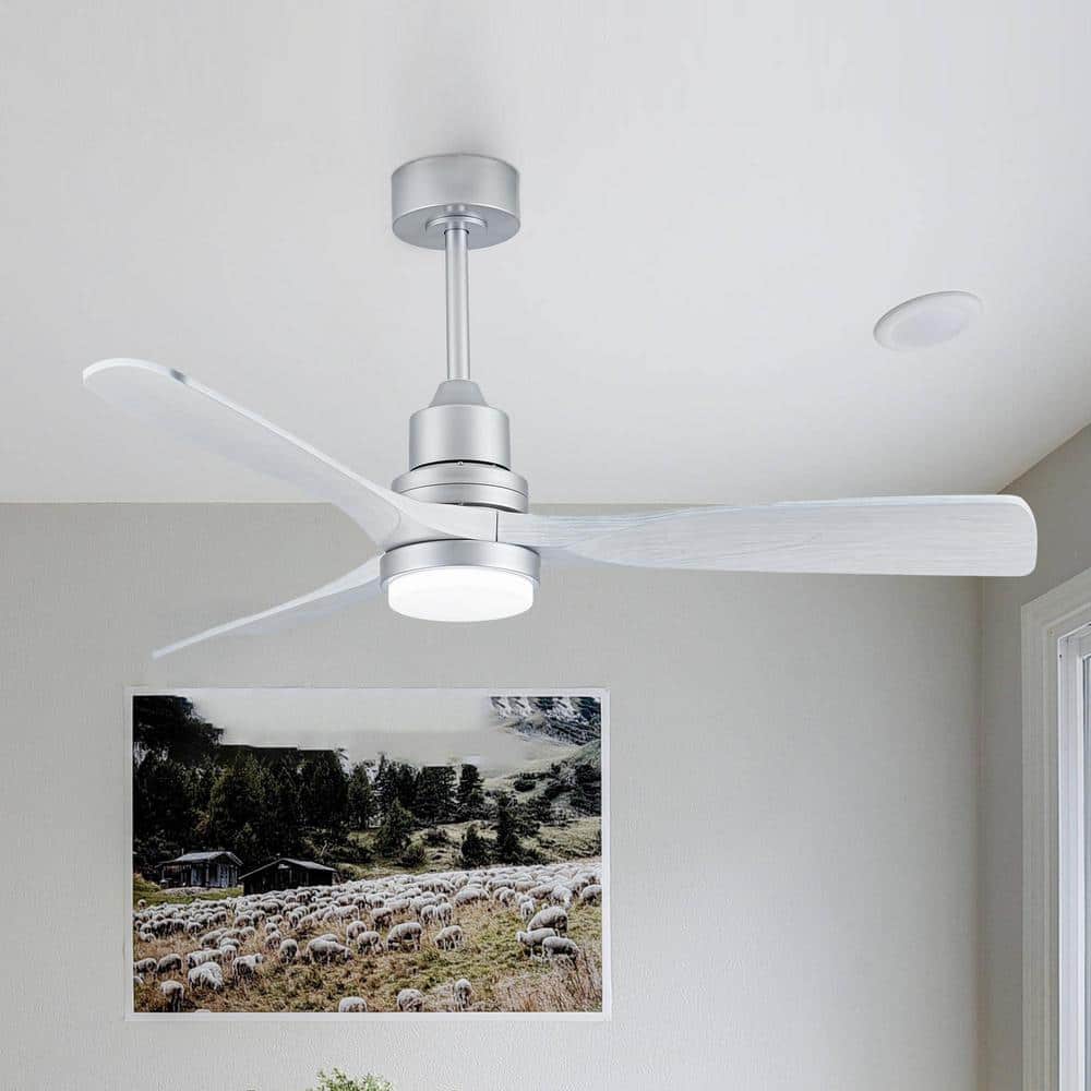 52 in. Silver Indoor/Outdoor Ceiling Fan with Dimmable LED Light Kit Remote Control - Hercitys
