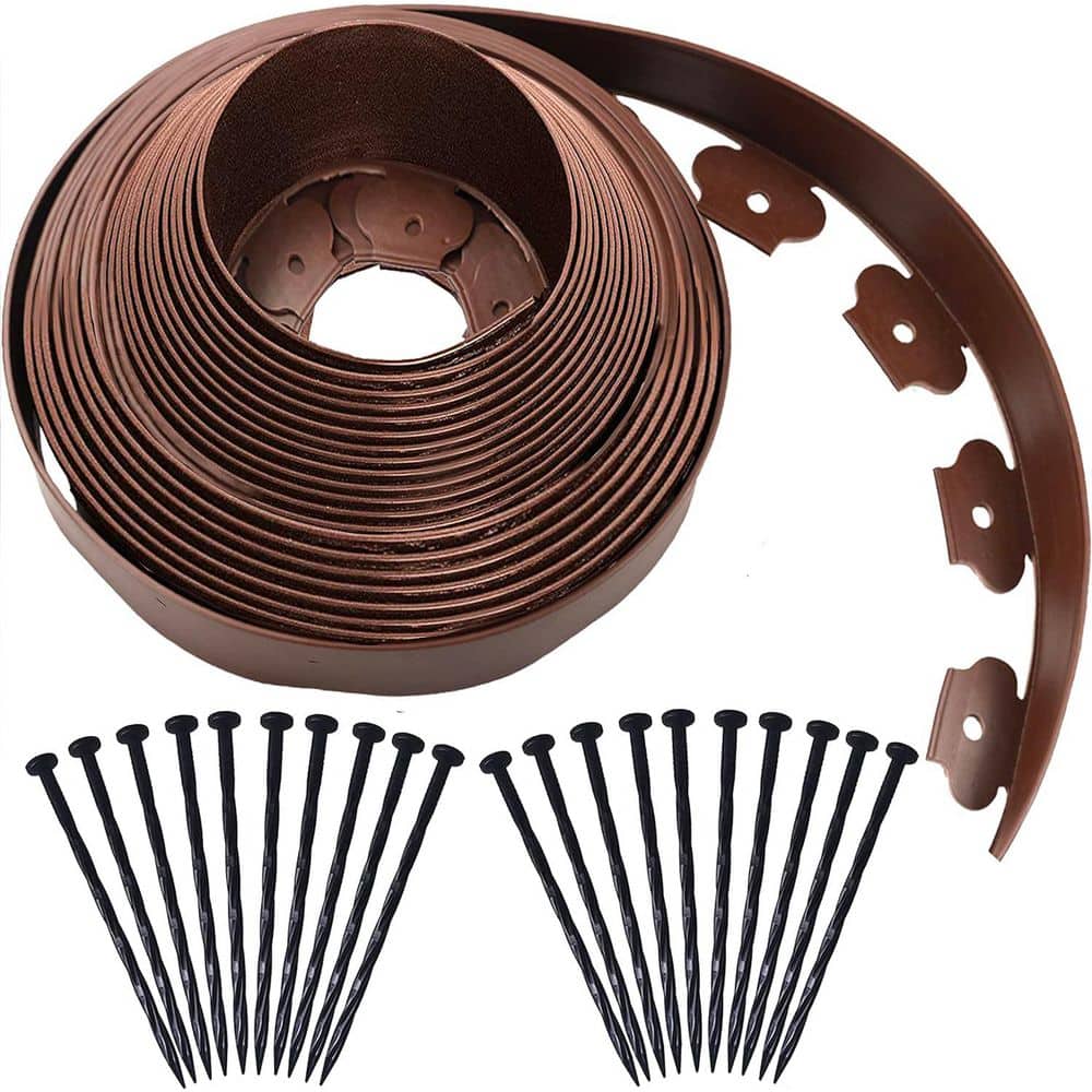 40 ft. Brown No-Dig Garden Edging Border with 40 Spiral Anchoring Stakes - Hercitys