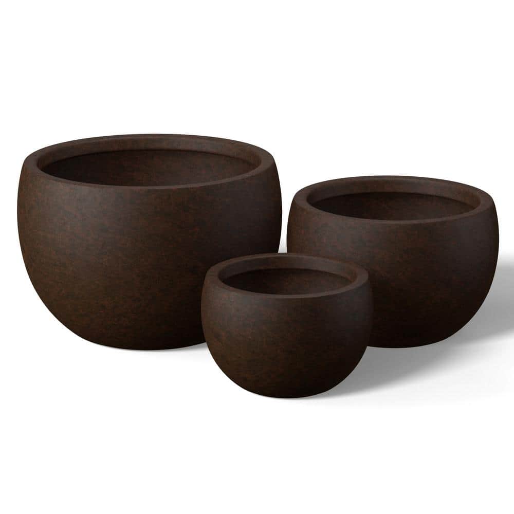 11.5 in. 15 in. 19 in. Earthy Brown Concrete Round Planter / Pot with Drainage Holes (Set of 3) - Hercitys