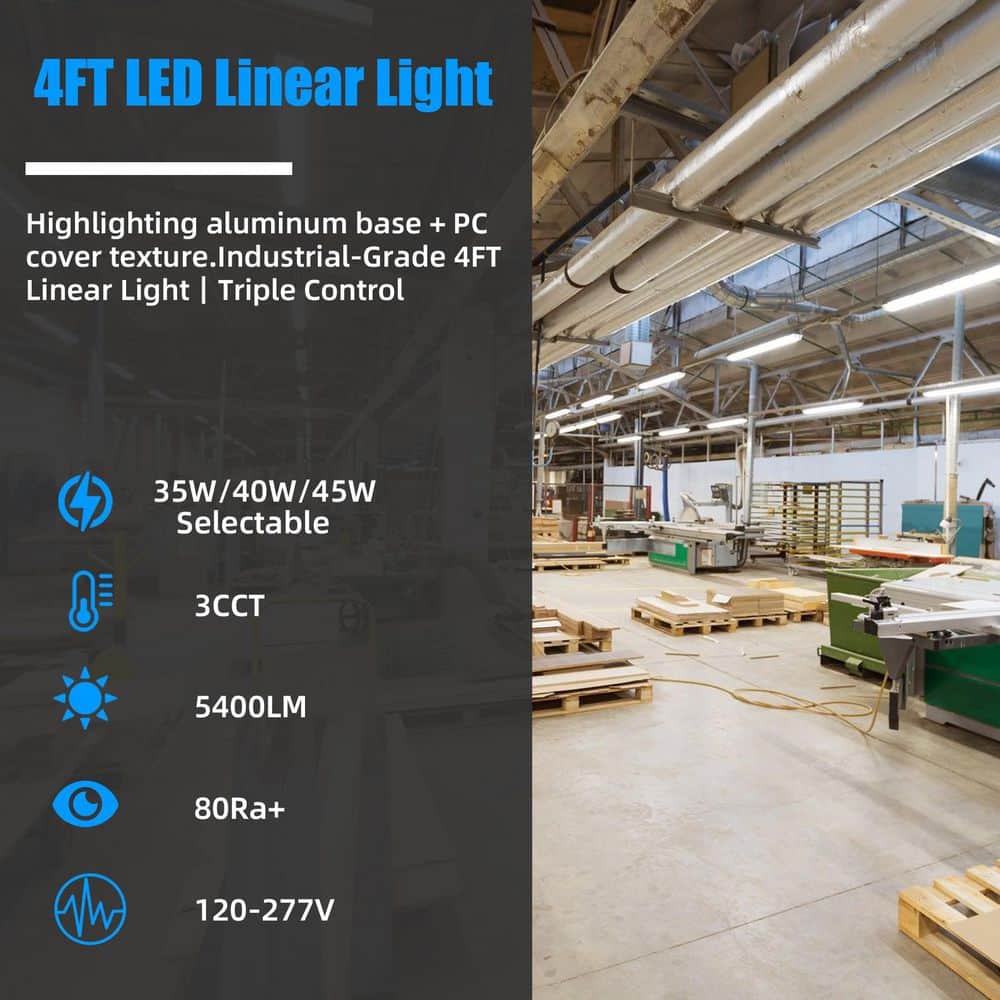 40.55 in. x 2.76 in. LED Linear Light 3500K/4000K/5000k 35W/40W/45W Selectable, 5400 Lumen, ETL, Flush Mount - Hercitys